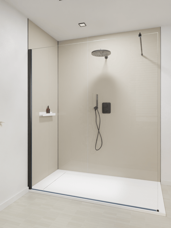 Luca Varess Dandy douchebak 180 x 90 cm composietmarmer mat wit rock structuur