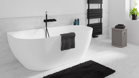 Luca Varess Otello halb freistehende Badewanne: 170 x 80 cm, Acryl, Weiß Glänzend