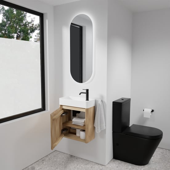 Balmani Fara meuble wc suspendu 45 x 22 cm chêne naturel avec Fara lavabo en Solid Surface mat