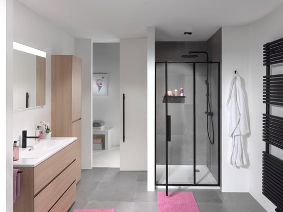 Luca Varess Morano porte pivotante 100 x 190 cm verre transparent profil noir mat