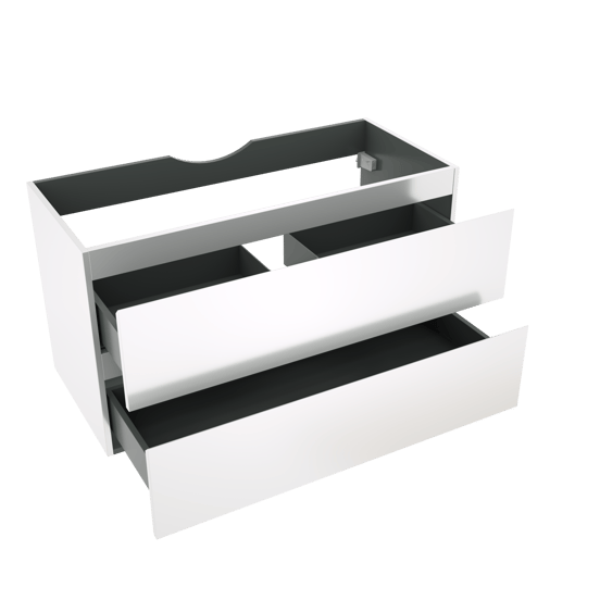 Linie Lado hängender Waschbeckenunterschrank: 100 x 46 cm, Weiß Glänzend, 2 Schubladen