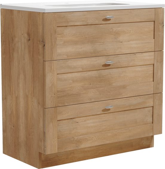 Linie Classo staand badmeubel 80 x 46 cm naturel eiken met Baro enkele wastafel in porselein hoogglans wit