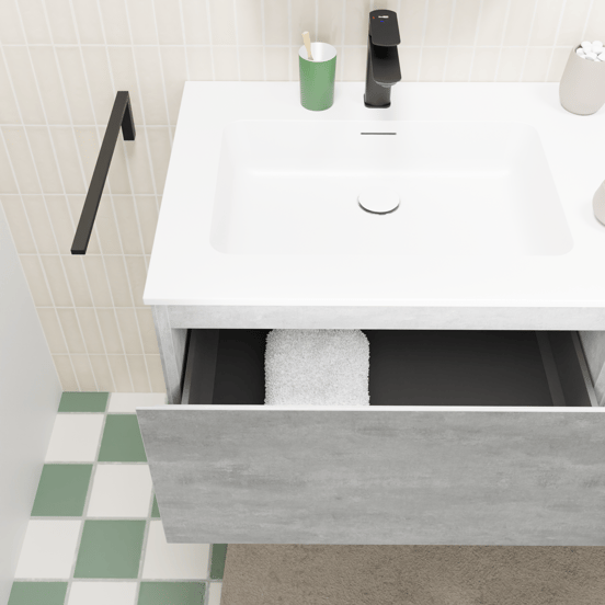 Storke Edge zwevend badmeubel 75 x 52 cm beton donkergrijs met Mata enkele wastafel in solid surface mat wit