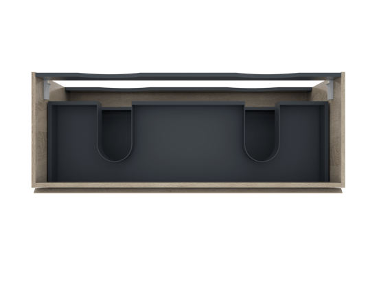 Linie Lado hängender Waschbeckenunterschrank: 120 x 46 cm, Eiche Weiß, 2 Schubladen, 2 Siphonaussparungen