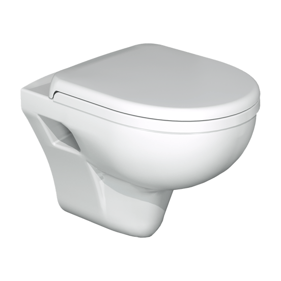 Linie Enzo wc suspendu blanc brillant rebord de chasse ouvert avec abattant de luxe et Linie Ilana bâti-support avec plaque de commande