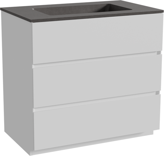 Storke Edge staand badmeubel 85 x 52 cm mat wit met Scuro enkele wastafel in kwarts mat zwart