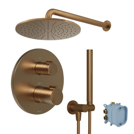 Blaufoss Smartbox Round Duschsystem: Unterputz, inkl. Thermostat-Duscharmatur, Brushed Rosegold