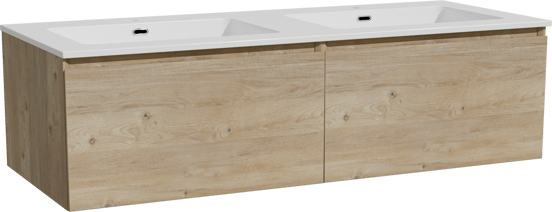 Storke Edge meuble salle de bains suspendu 130 x 52 cm chêne brut avec Diva double vasque en marbre composite blanc brillant