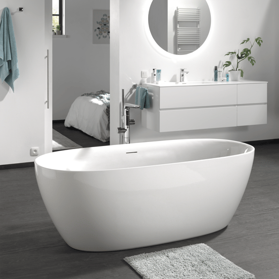 Luca Varess Marcia baignoire îlot ovale 170 x 80 cm acrylique Blanc Brillant