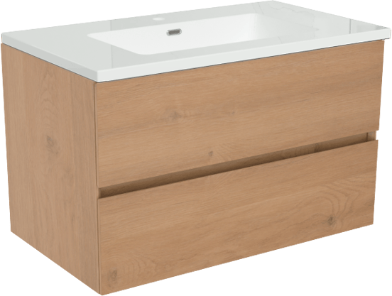 Storke Edge meuble salle de bains suspendu 80 x 46 cm chêne brut avec Diva plan simple en marbre composite blanc brillant