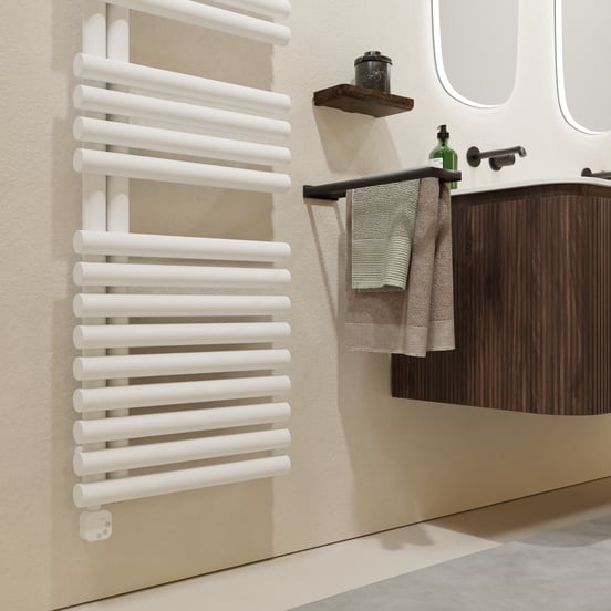Vipera Avila enkele handdoekradiator 60 x 187 cm elektrische verwarming mat wit middenaansluiting 1000W, weerstand inbegrepen