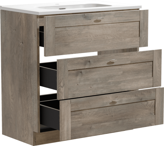Linie Classo freistehendes Möbelstück Set: 80 x 46 cm, Graue Eiche, mit Baro Einzelwaschtisch, Porzellan Weiß glänzend