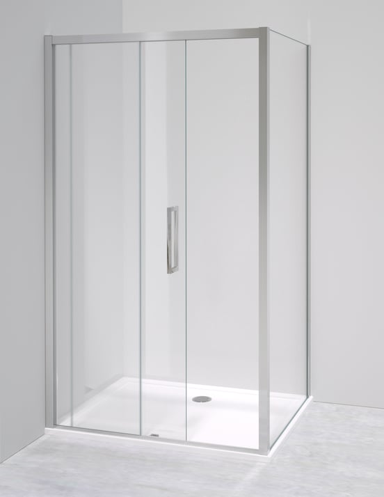 Luca Varess Senses douchecabine met schuifdeur en vaste zijwand 90 x 120 cm helder glas glans chroom profiel