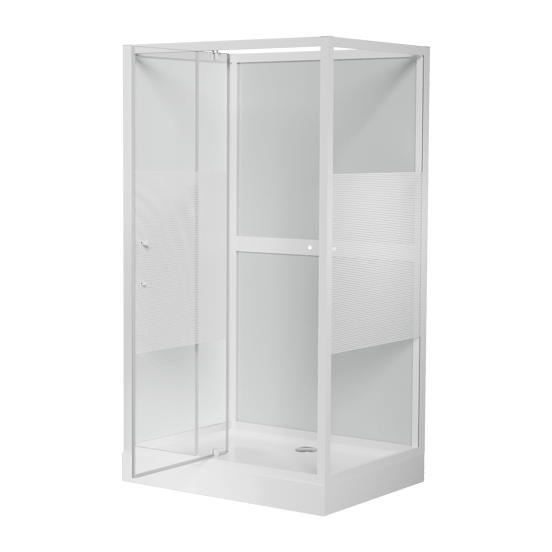 Luca Varess Talan cabine de douche avec portes pivotantes 90 x 120 cm verre transparent avec bande matte à rayures profil blanc brillant