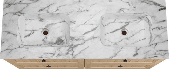 Balmani Lemon staand badmeubel 150 x 55 cm, fineer naturel eiken met Tablo Arcato dubbele wastafel in carrara