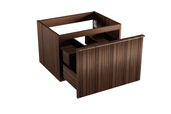 Balmani Forma meuble sous-vasque suspendu nervure asymétrique 67,5 x 55 cm noyer Américain 2 tiroirs