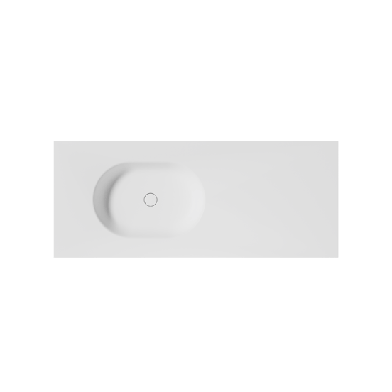Balmani Tablo Oval plan vasque asymétrique à gauche Solid Surface blanc mat 135 x 55 cm