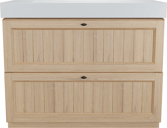 Balmani Lemon staand badkamermeubel 120 x 55 cm, fineer natuur eik met Modus enkele wastafel voor 2 kraangaten in mat wit