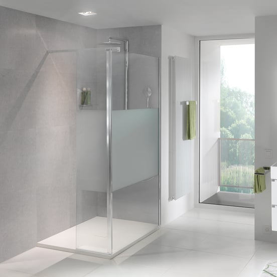 Balmani Move douche à l'italienne avec panneau latéral pivotant 120 x 200 cm verre transparent avec bande, avec coating, mate profil chrome brillant