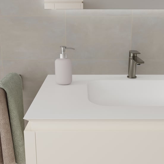 Balmani Eclips zwevend badmeubel 90 x 55 cm Sandbeige met Eclips enkele wastafel in Solid Surface mat wit