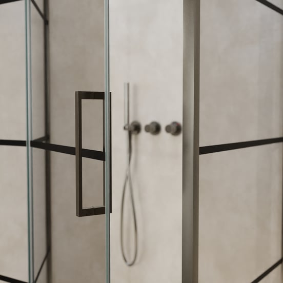 Balmani Senses Design douchecabine met linkse draaideur en vaste zijwand, 100 x 100 cm, Lined, Brushed GunMetal profielen