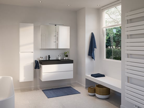 Storke Edge hängender Waschbeckenunterschrank: 100 x 46 cm, Weiß matt, 2 Schubladen