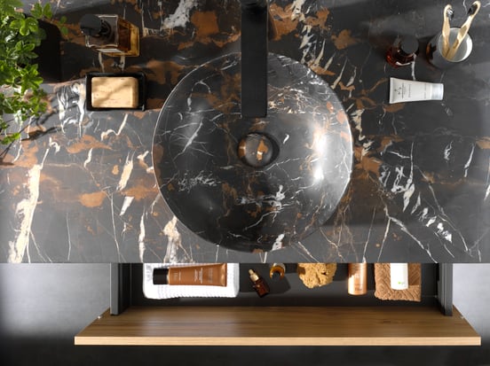 Balmani Still Aufsatzwaschbecken: Portoro Marmor Gold, rund, Ø 38 cm