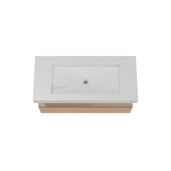Balmani Mitra Elements meuble salle de bains suspendu 120 x 55 cm chêne naturel avec Dominus lavabo simple pour 2 trous de robinet en solid surface blanc mat