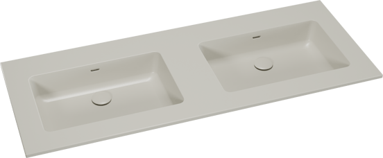 Storke Diva dubbele wastafel mat zijdegrijze top solid 130 x 52 cm