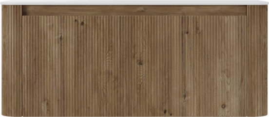 Storke Soft hängendes Möbelstück Set: 120 x 46 cm, Eiche rau, mit Tavola Soft Einzel- oder Doppel Waschtischplatte Solid Surface Weiβ matt, Vertikale symmetrische gerade Rippe