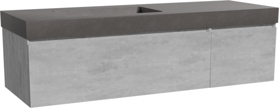 Storke Edge meuble salle de bains suspendu 150 x 52 cm béton gris foncé avec Scuro High plan vasque asymétrique à gauche en quartz noir mat