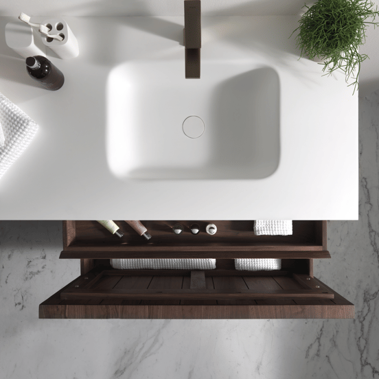 Balmani Tablo Arcato Waschtisch, rechts, Solid Surface matt, 120 x 55 cm, inklusive Ablaufventil