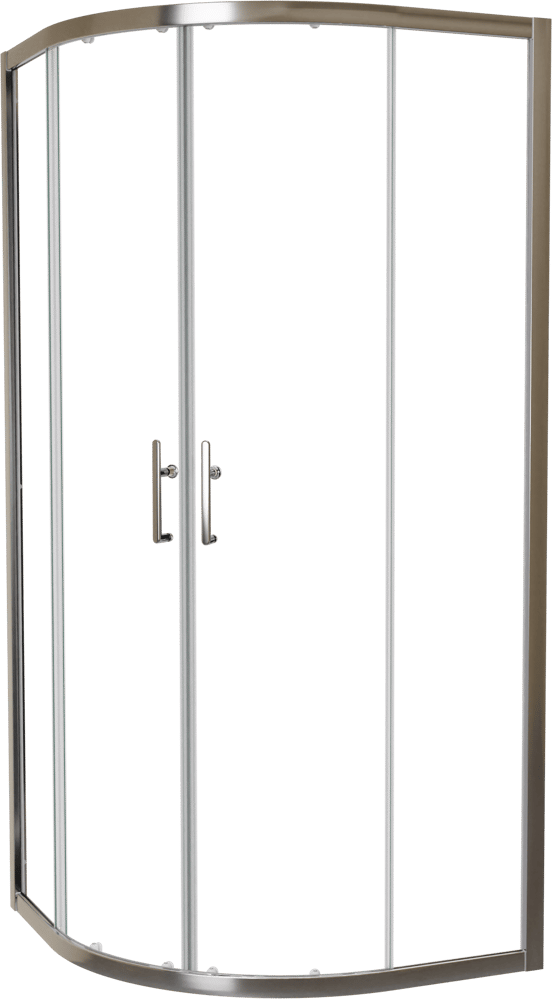 Linie Cadiz coin douche avec entrée d'angle avec double porte coulissante quart de rond 90 x 90 cm Verre transparent profil chrome brossé
