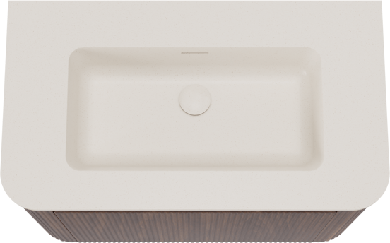 Storke Soft hängendes Möbelstück Set: 80 x 46 cm, Nussbaum, mit Mata Soft Einzelwaschtisch Solid Surface Beige Granit, Vertikale symmetrische gerade Rippe