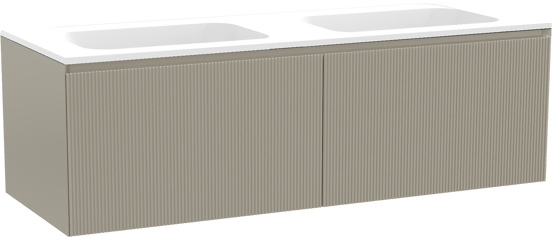 Balmani Fila zwevend badmeubel 150 x 55 cm steengrijs met Tablo Strada dubbele wastafel in composietmarmer mat wit, Verticale symmetrische rechte ribbel
