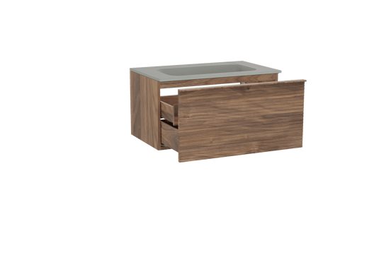 Balmani Forma meuble salle de bains suspendu 90 x 55 cm noyer américain avec Tablo Strada plan simple en marbre composite soie grise, Nervure droite symétrique horizontale