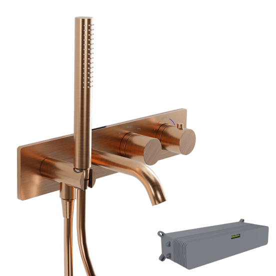 Blaufoss Round Thermostat Unterputz Badewannenarmatur: Brushed Rosegold, Einbauelement inklusive, mit Brausekopf