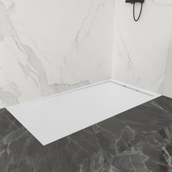 Balmani Indus receveur de douche 150 x 90 cm marbre composite blanc mat structure en ardoise