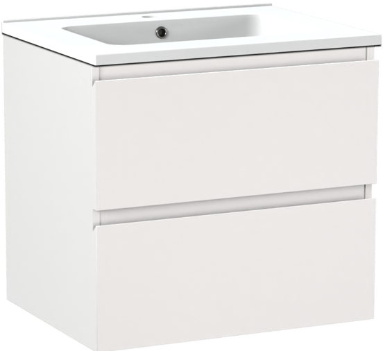 Linie Lado meuble salle de bains suspendu 60 x 46 cm blanc mat avec Vano plan simple en marbre composite blanc mat