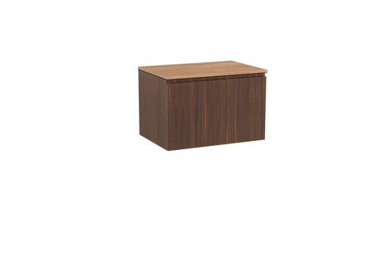 Storke Ribs zwevend badmeubel 75 x 52 cm notenhout met Panton enkel wastafelblad in melamine ruw eiken, Verticale symmetrische rechte ribbel