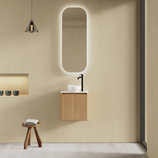 Balmani Fara hängender Waschbeckenunterschrank: Eiche Natur, 45 x 22 cm, Vert. Sym. Rippe