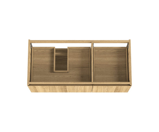 Balmani Idra hängender Waschbeckenunterschrank: 120 x 55 cm, asymmetrisch links, Eiche Natur, Furnierholz, 4 Schubladen