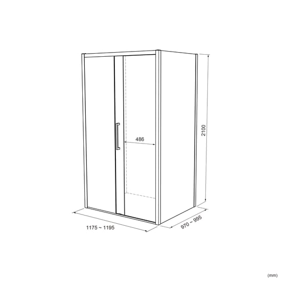 Balmani Senses Design douchecabine met linkse schuifdeur en vaste zijwand, 120 x 100 cm, Helder glas met matte strook, Brushed Rosegold profielen