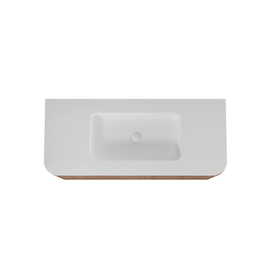 Balmani Moon zwevend badmeubel 130 x 55 cm naturel eiken met Moon enkele wastafel in solid surface mat wit, Verticale symmetrische rechte ribbel