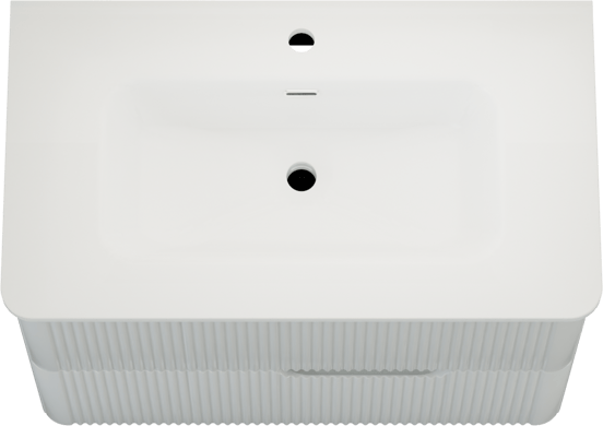 Linie Curvo zwevend badkamermeubel 80 x 46 cm glanzend wit met Baro Curvo enkele wastafel in porcelein glanzend wit, Verticale symmetrische ronde ribbel