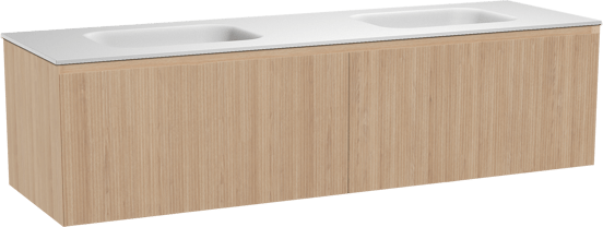 Balmani Fila meuble salle de bains suspendu 180 x 55 cm chêne naturel avec Tablo Arcato double vasque en solid surface blanc mat, Nervure droite symétrique verticale