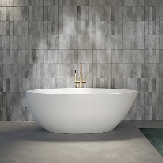 Balmani Fahro Ovale Freistehende Badewanne: 160 x 85 cm, Solid Surface, Weiß matt