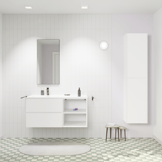 Storke Edge zwevend badmeubel 110 x 52 cm mat wit met Mata asymmetrisch linkse wastafel in solid surface mat wit