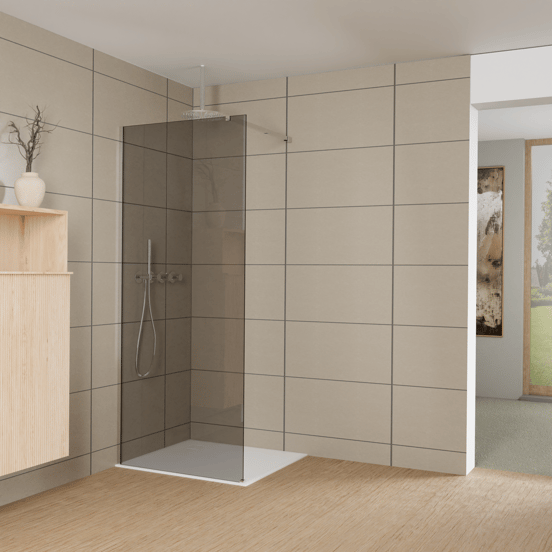 Balmani Modular douche à l'italienne: 90 x 200 cm, Verre fumé, Profil Chrome brillant