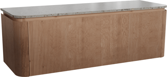 Balmani Moon hängendes Möbelstück Set: 160 x 55 cm, Naturbelassene Eiche, mit Moon Einzel- oder Doppel Waschtischplatte, Terrazzo in Greige, Vertikale symmetrische gerade Rippe